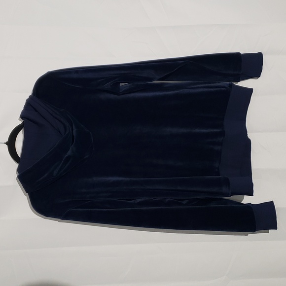 90's Style Fila Navy Blue Velour Velvet Zip-Up Hoodie Logo Down Arms Large - Picture 8 of 11